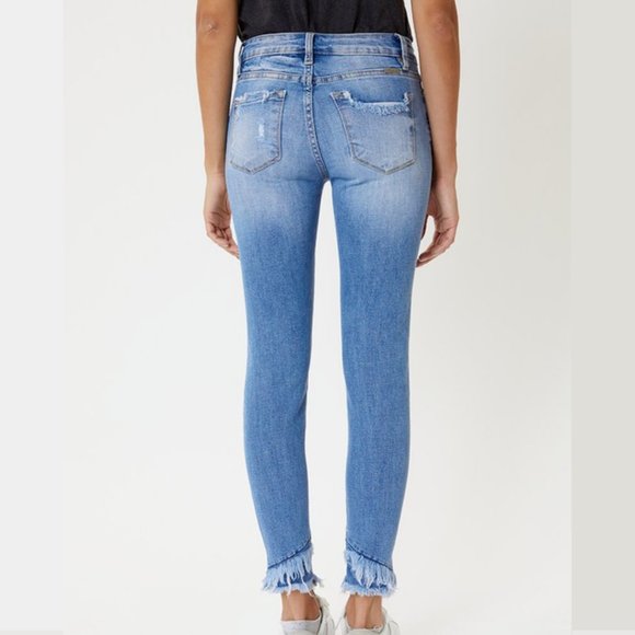 KanCan Mid Rise Frayed Ankle Skinny - Various Size - Picture 3 of 7